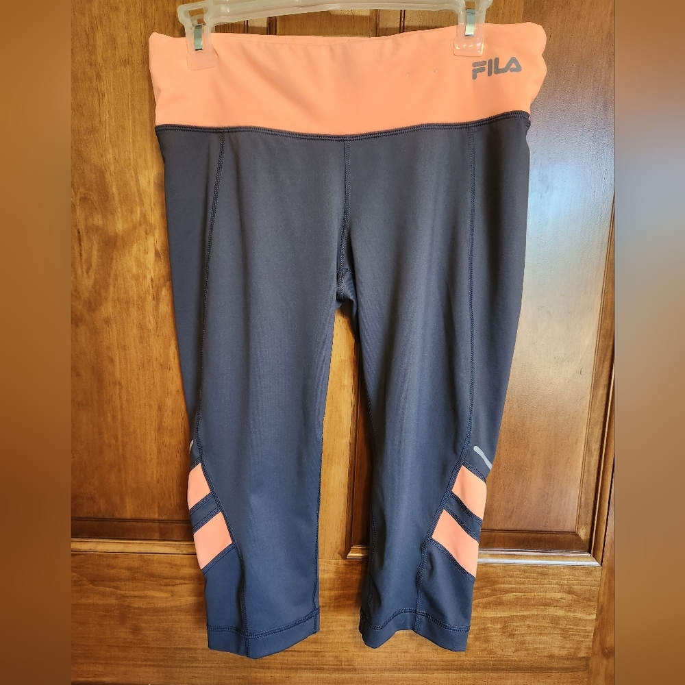(4 For $20) Fila Sport Running Pants Orange Gray.  Size M.  Capris. worn once.